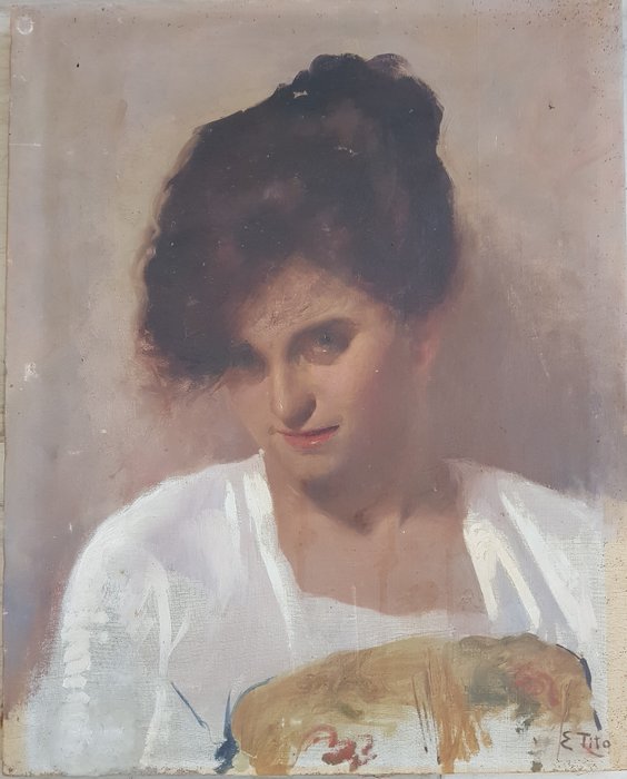Ettore Tito (1859-1941) - Ritratto di donna 