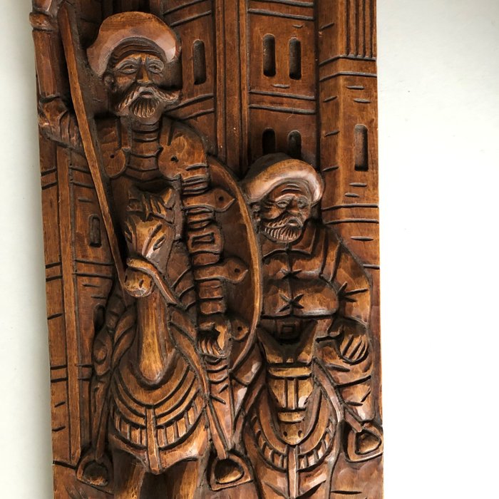 Ouro Artesania - Yksityiskohtainen Wood Carving Panel Don Quijote & - 1 - Puu