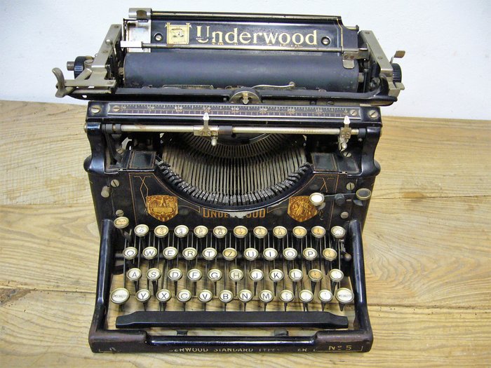 UNDERWOOD No.5 TYPEWRITER DRAWBAND Antique Schreibmaschine Machine a Ecrire 3 4 