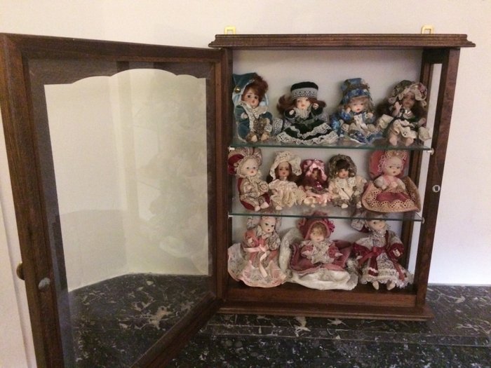 Exceptional Collection Of 12, Porcelain Doll Display Cabinet