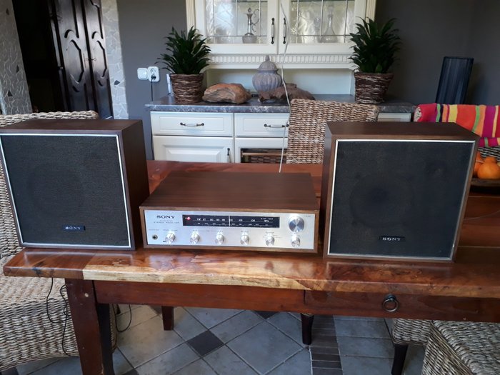 Vintage 1971 Sony receiver STR type-122-radio/receiver with original wooden case speakers type SS-122 + free (for restoration) Sony record player type PS-122