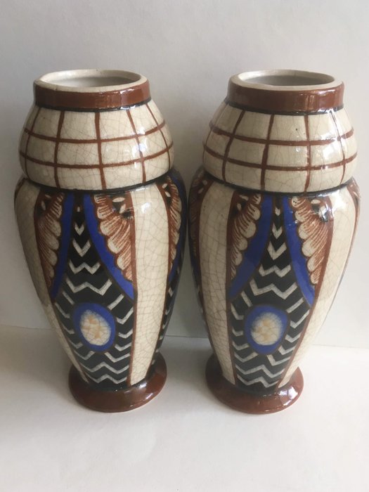 AMC Auguste Mouzin & Cie - Paar Art Deco Keramik Vasen