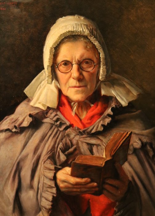 Ernest Wante (1872 - 1960) - Portret van een oude vrouw 