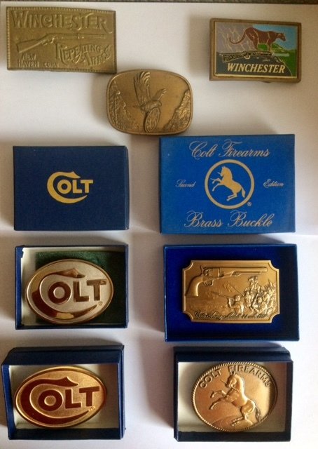 7 vintage belt buckles, from 1970, Colt brand - Smith & Wesson - Winchester