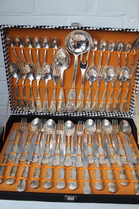 complete 51 - piece silver plated cutlery set A.P in cutlery box