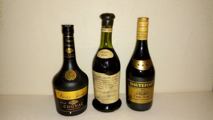 3 bottles - Cognac Vieux Garcon 0,7 l / % 40 vol // Hautefort 3 stars Cognac 70cl % 40 vol // armagnac Castagnon Napoléon 0,70l % 40 vol  