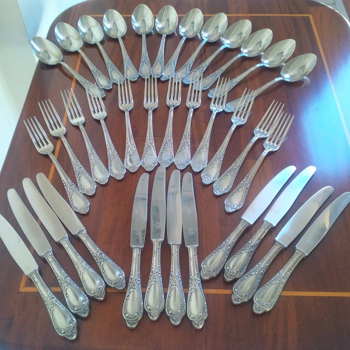 Solingen, Alpaca, Vintage set of 36 piece dinnerware cutlery, rococo style