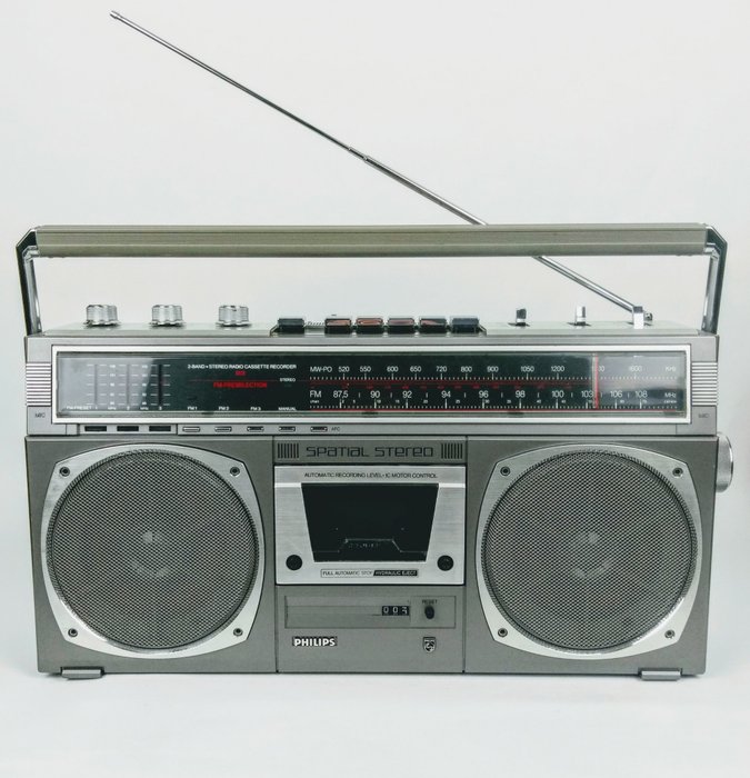 Philips D-8418 Spatial Stereo Vintage Boombox - 2-Band Stereo Radio Cassette Player / Recorder