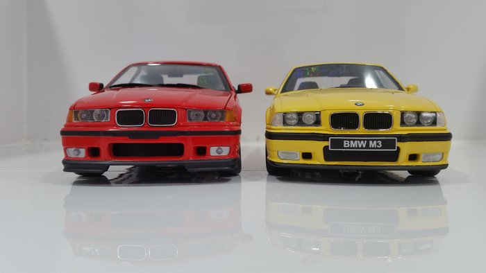 Otto Mobile / UT Model - Scale 1/18 - BMW E36 M3 Coupe - Yellow & BMW 318i  - Red - Catawiki