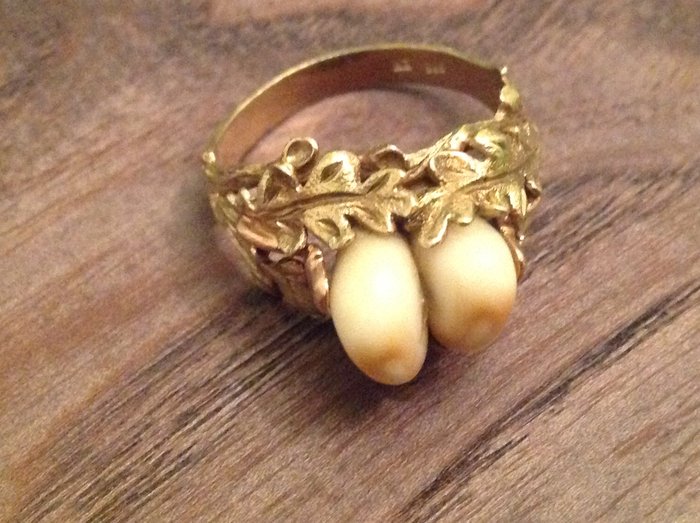 Grandel ring 585 gold, grandels with oak leaf cluster