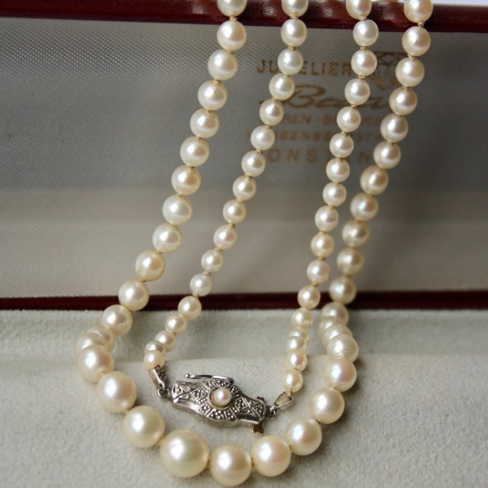 Art Deco Necklace with genuine sea/salty water pearls with - Catawiki