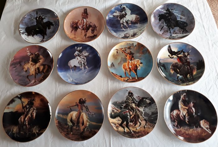 Franklin Mint – collection of 12 Native American ornamental plates from the series Western Heritage Museum