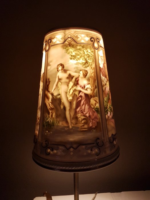 Rare antique Porcelain Lithophane lamp shade marked Von Schierholz