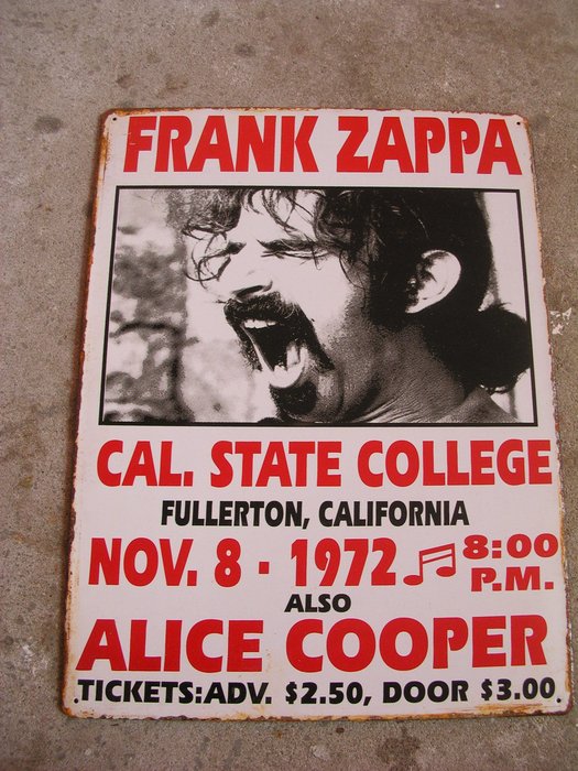Retro Style Metal Sign Frank Zappa in Concert w/ Alice Cooper 1972