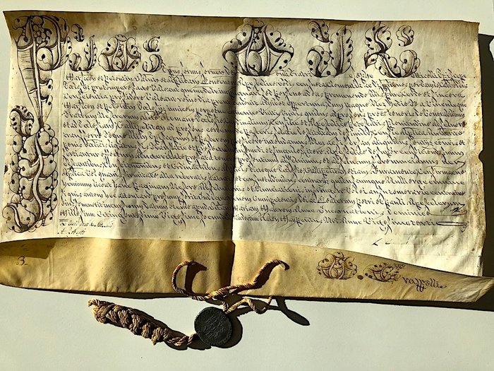 Papal Bull in handwritten parchment of Pope Pius VII with lead seal - circa 1809