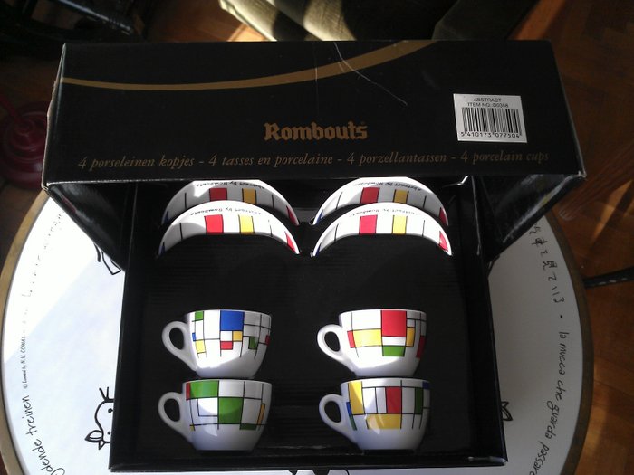 Rombouts, 4 coffee cups limited edition no. 10 out of 500 copies 'abstract' like Mondrian