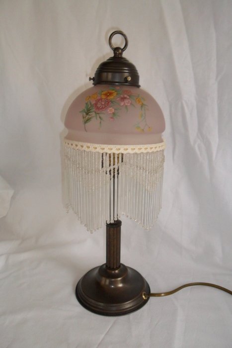 Glass Lamp Shade And Beaded Edge, Glass Bead Table Lamp Shade