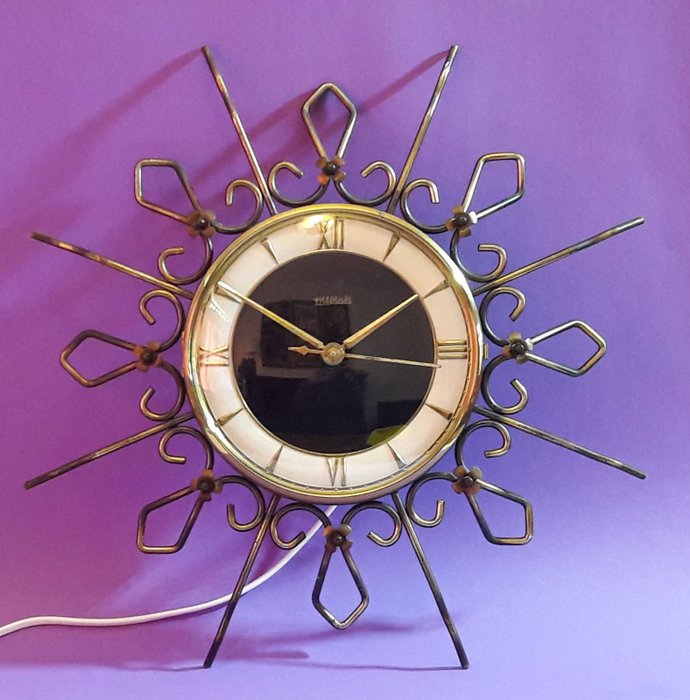 Hilbink - Mid Century Retro - metal sunray clock - electric