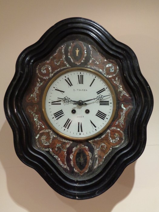 Antiguo reloj isabelino de pared "ojo de buey" - finales Siglo XIX - Firmado L. Vignes, Agen - Estilo Francés.