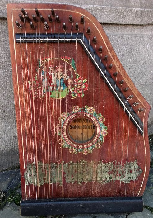 Antique Konzert Salon Harfe Zither - German - Early 20th Century