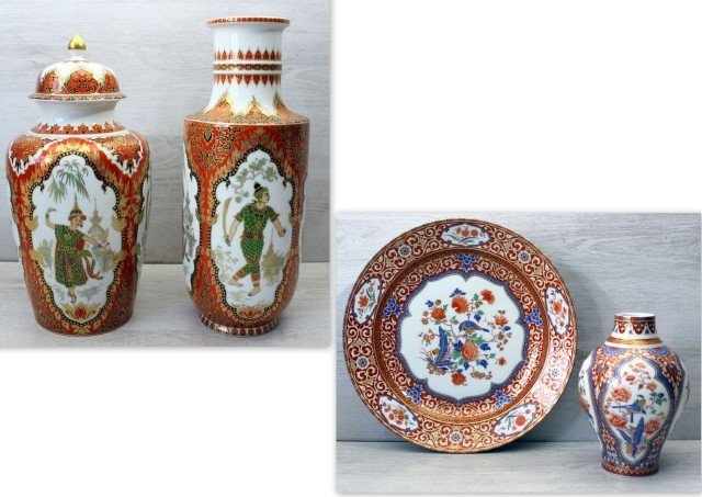 Kaiser porcelain - Ming & Siam Vases, plate - 4 x