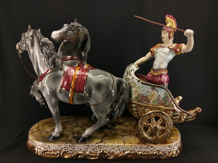 Extra Large Capodimonte porcelain Roman chariot (Limited edition) - 57cm
