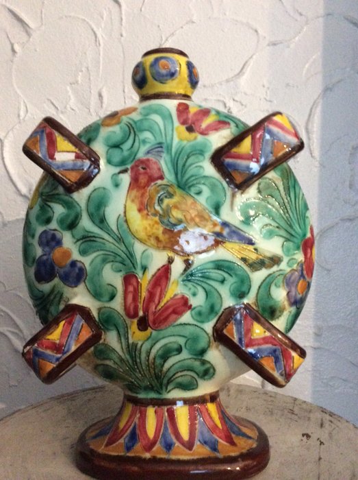 Cerart Monaco Ceramic Vase, multicoloured floral and bird decoration