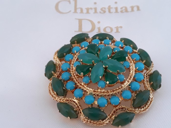 Christian Dior vintage exquisite emerald pin brooch Germany stamped 1966
