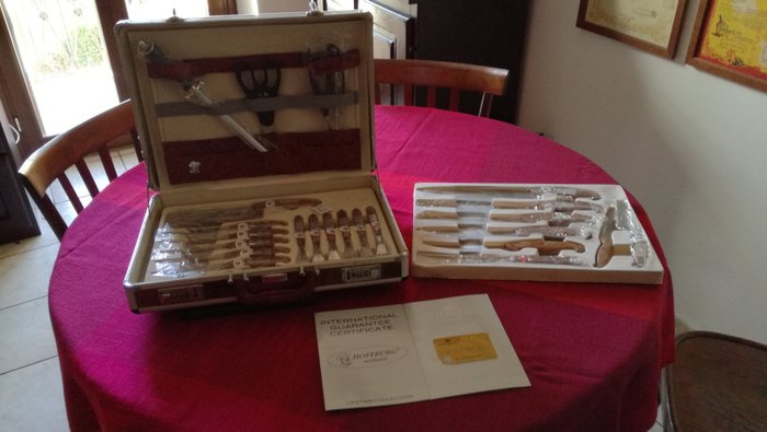 Hoffburg twentyfour piece deluxe knife set in beautiful chief cook suitcase - It includes ax and professional scissors