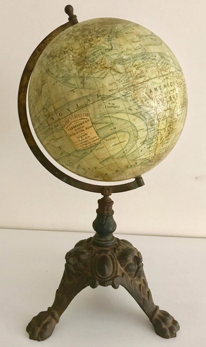 Zeldzame driepoot Globe Terrestre - Paris - J. Lebègue - 1900.