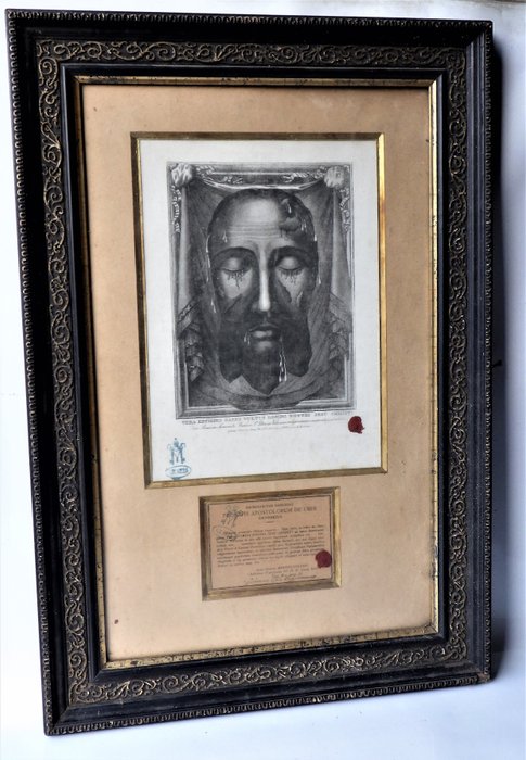 Large relic 19th century "Veil of Veronica sudarium", Holy Face of Jesus Christ Vatican seal