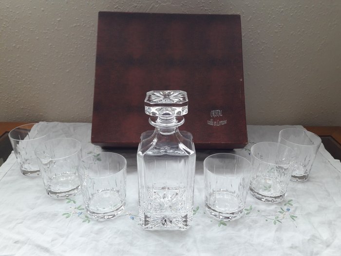 Artisan from Lorraine - Whisky service, carafe + 6 cut crystal glasses 