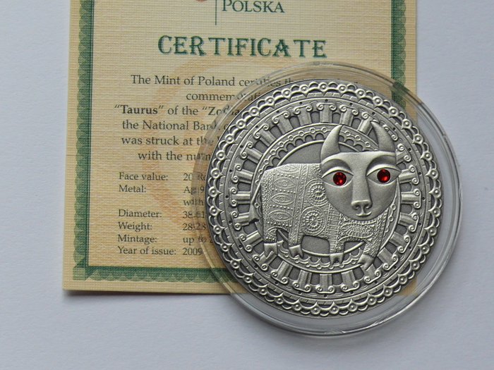 Taurus Zodiac of the Sign 20 Roubles Silver Coin With Crystal Great gift silver Weight: 28,28 g Zodiac sign