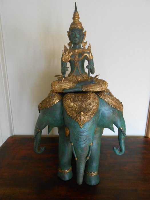 Indra on three-headed elephant Airavata bronze - Thailand - 2nd half 20th century (53 cm)
