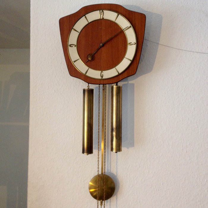 Vintage Wooden KIENZLE Wall Clock - Mechanical Wind Up Clock - German Midcentury Style