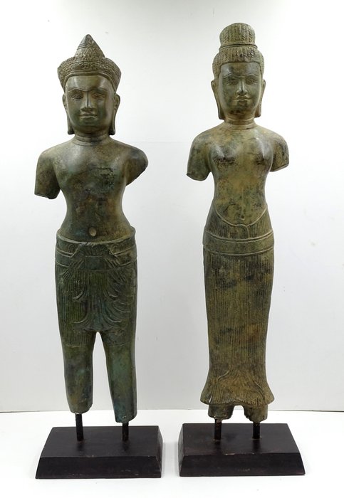 Two bronze Khmer Statues Shiva and Uma - Cambodia - Second half of 20th century (47 cm)
