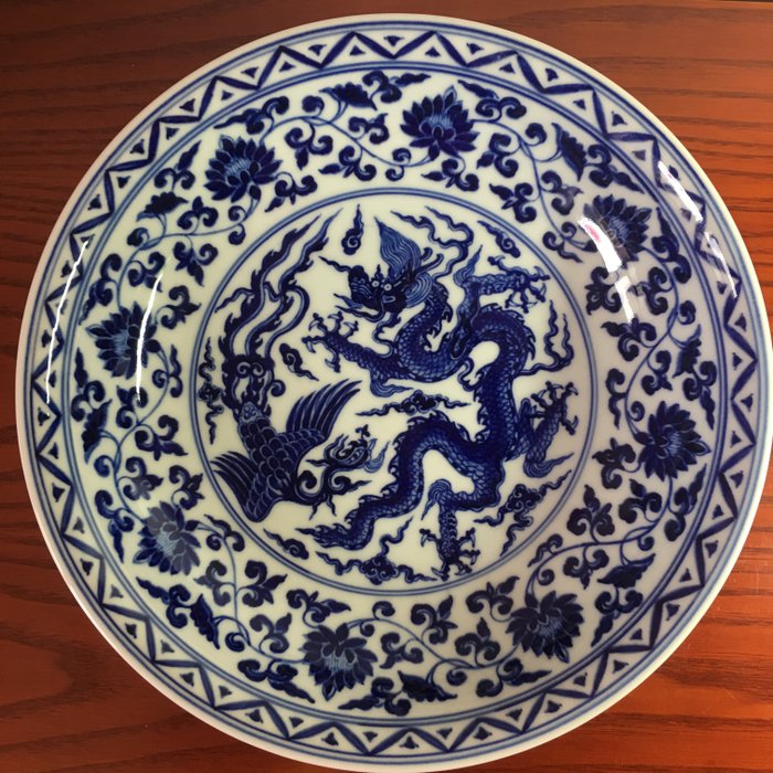 Huge Antique Chinese Blue/&White Porcelain Hand-painted *Phoenix* bowl