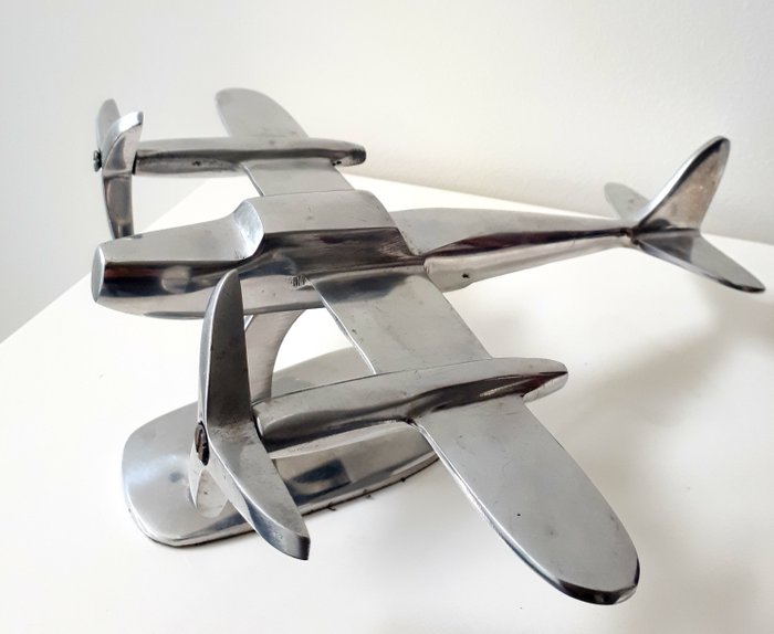 Designer unknown - aluminium aeroplane on foot in Art Deco style