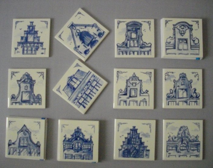 49 KLM tiles - Delft Blue - Porcelain coasters - second half of the 20th century