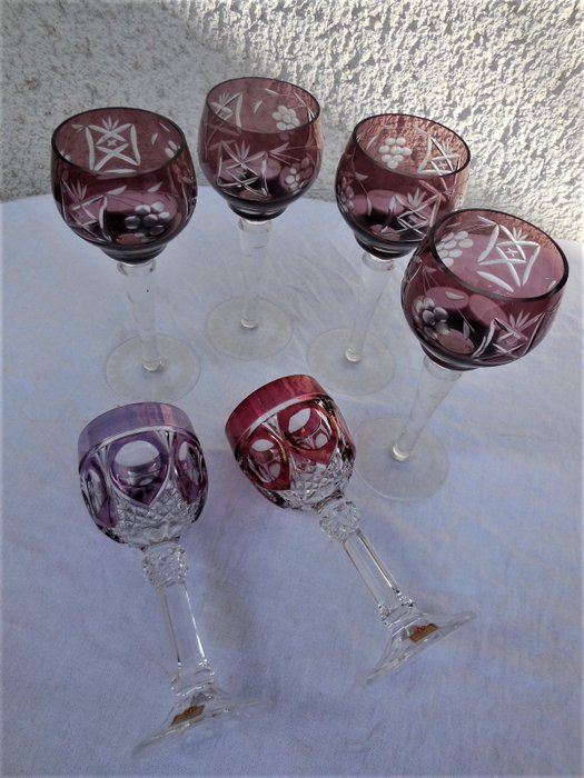 Katharinen-Hütte - 6 coloured lead crystal/crystal glasses with label