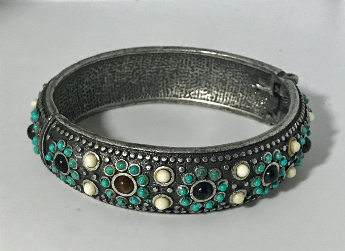 Sterling Silver Turquoise Hinged Bangle Bracelet - Catawiki