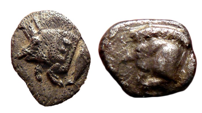 Greek Antiquity - lot of 2 coins - Mysia. Cyzicus. AR Obol (circa 480