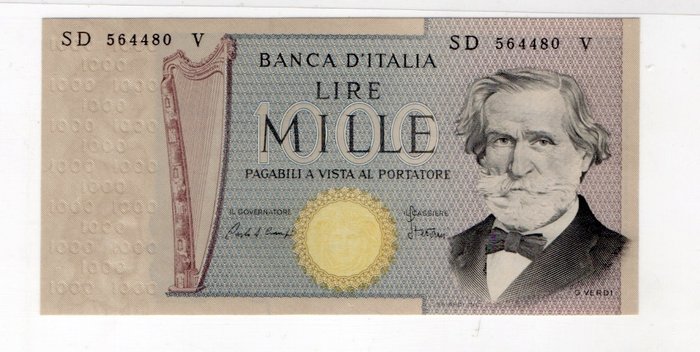Italy - 1,000 Lire 1981 - Giuseppe Verdi - banknote with misprint - Pick 101h