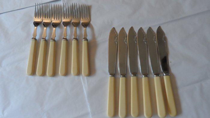 Vintage Sheffield Chrome Plate on Nickel Silver Fish Forks and Knives Set for 6