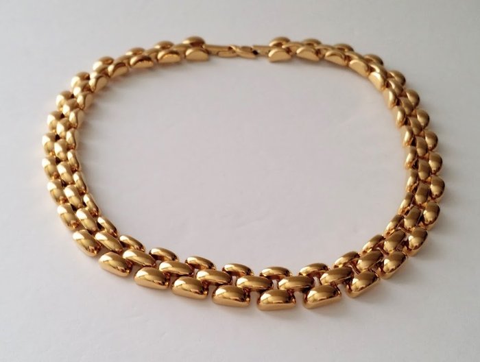 Nina Ricci - 22kt Gold Plated Panther Link Choker Necklace - Vintage