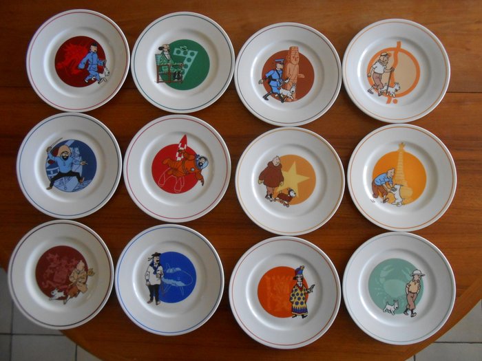 Hergé - 12 x assiettes Tables & Couleurs - série complète - porcelaine - Tintin - (1993)