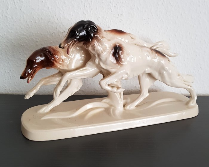 Hertwig & Co, Katzhütte - Porcelain Figurine of Dogs - Borzoi Group - 34 cm