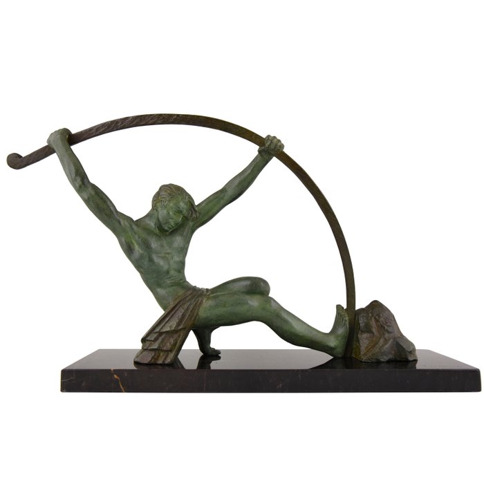 Demetre Chiparus - Art Deco sculpture of a man with bow "l'age du bronze" on marble base
