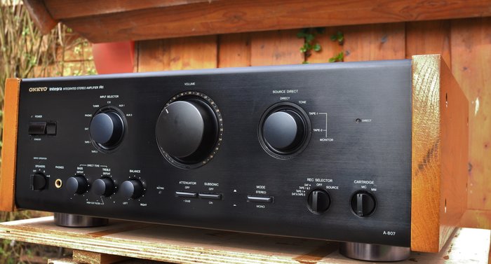 Onkyo Integra A-807 integrated amplifier, with very nice wood panels