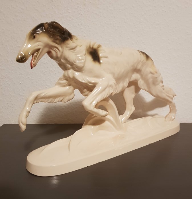 Hertwig & Co, Katzhütte - Porcelain Figurine of a Borzoi - 40 cm